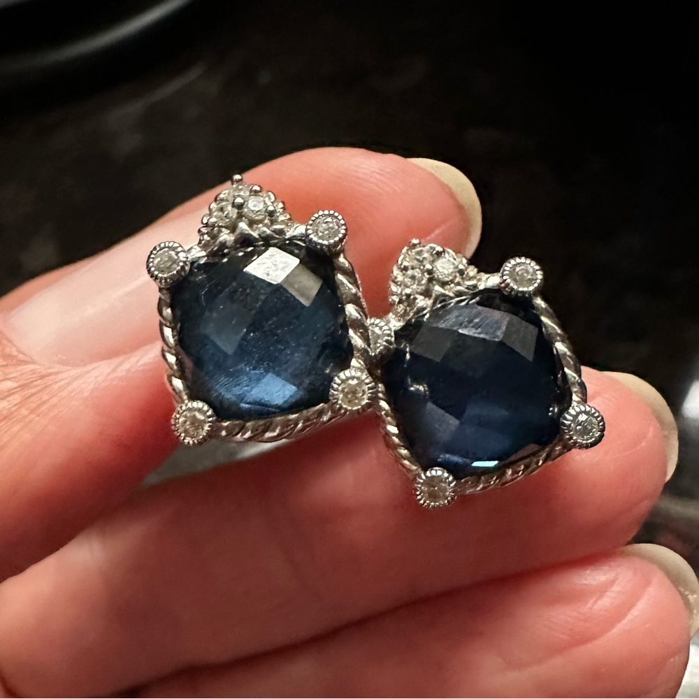 Judith Ripka Doublet Deep Navy Blue Earrings
